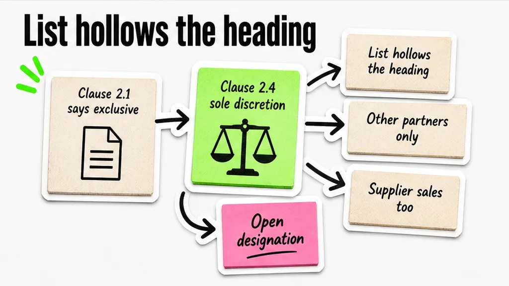 Exclusive heading set against sole discretion and an open designation, no face