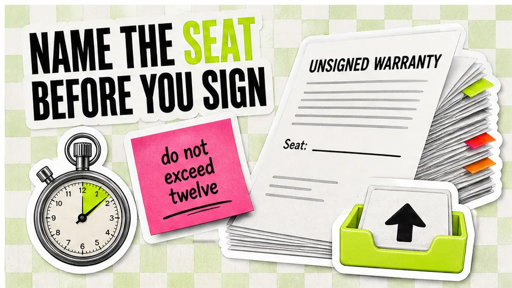 Unsigned warranty page with the seat still blank, no face