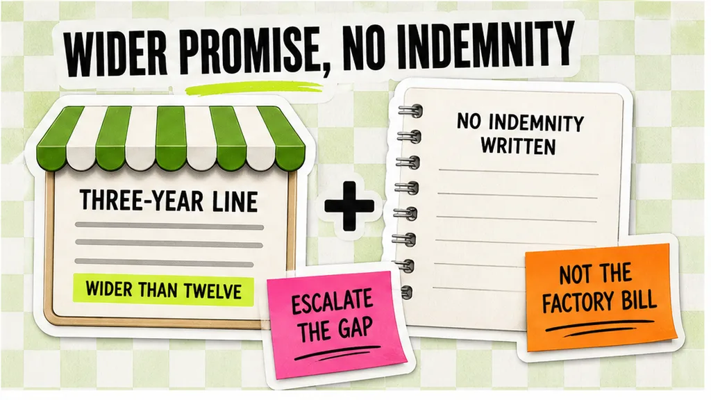 A wider shop promise with no indemnity beside it, no face