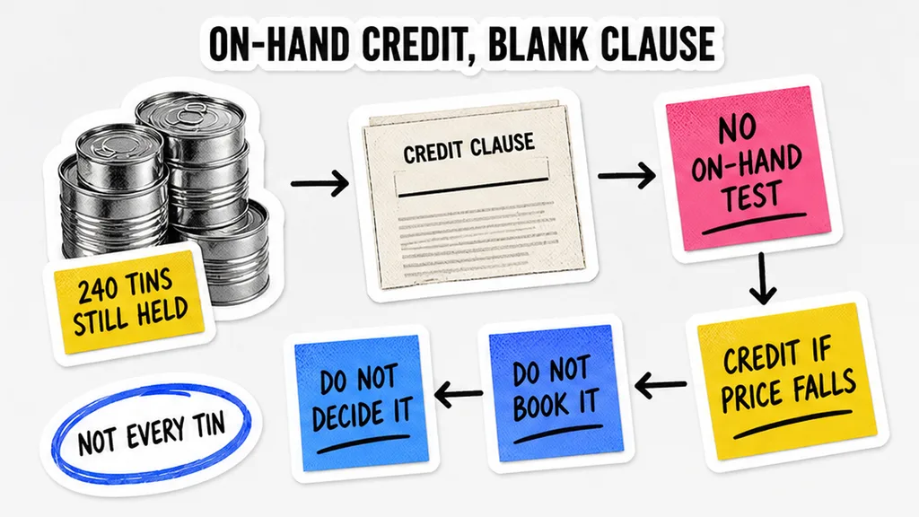 On-hand tins beside a blank price-protection credit clause, no face