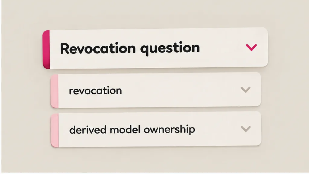Revocation sentence and derived model ownership line marked on a data-feed licence, no face