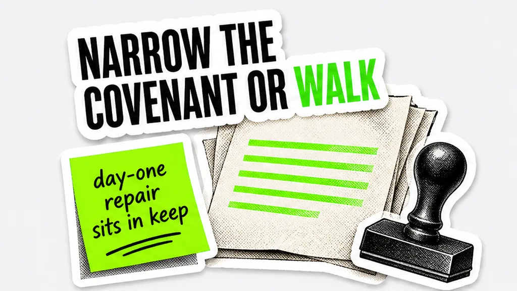 FRI repair covenant paragraph highlighted beside a schedule of condition stamp
