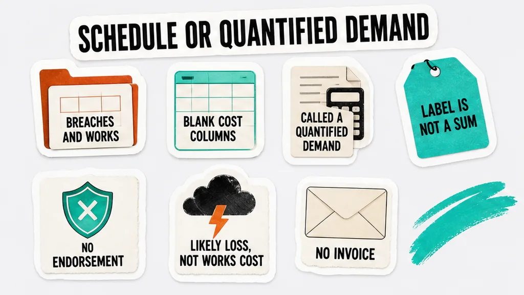 Schedule versus a quantified demand, with blank cost columns and no sum