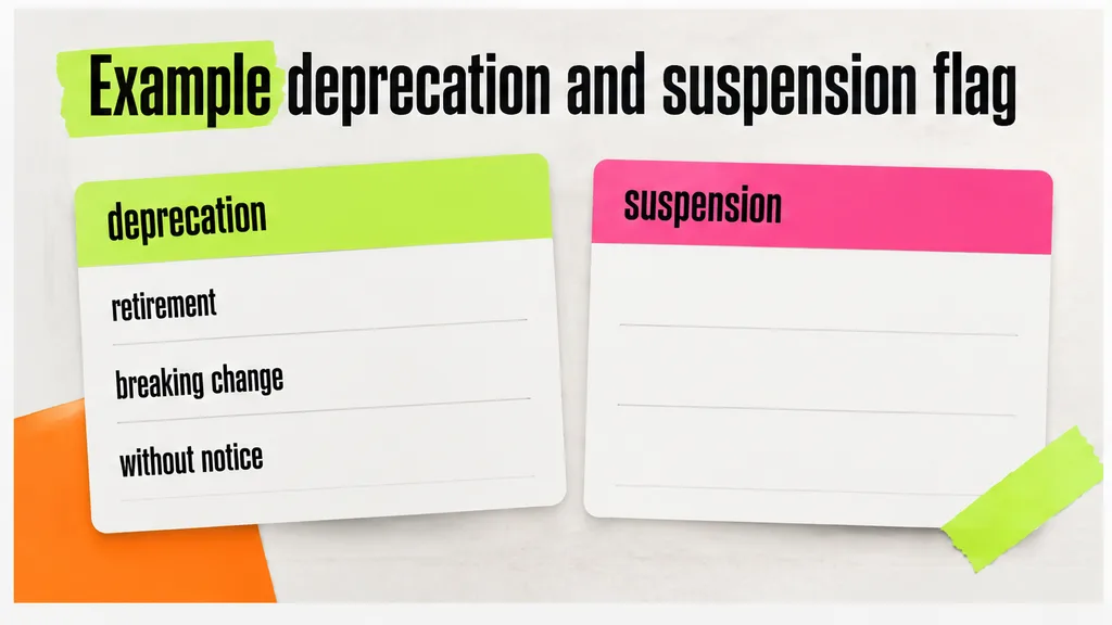Deprecation and suspension cards for retirement, a breaking change and access without notice, no face