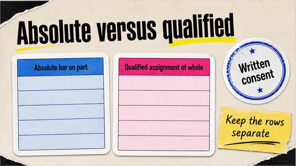 Absolute bar on part compared with qualified assignment of the whole