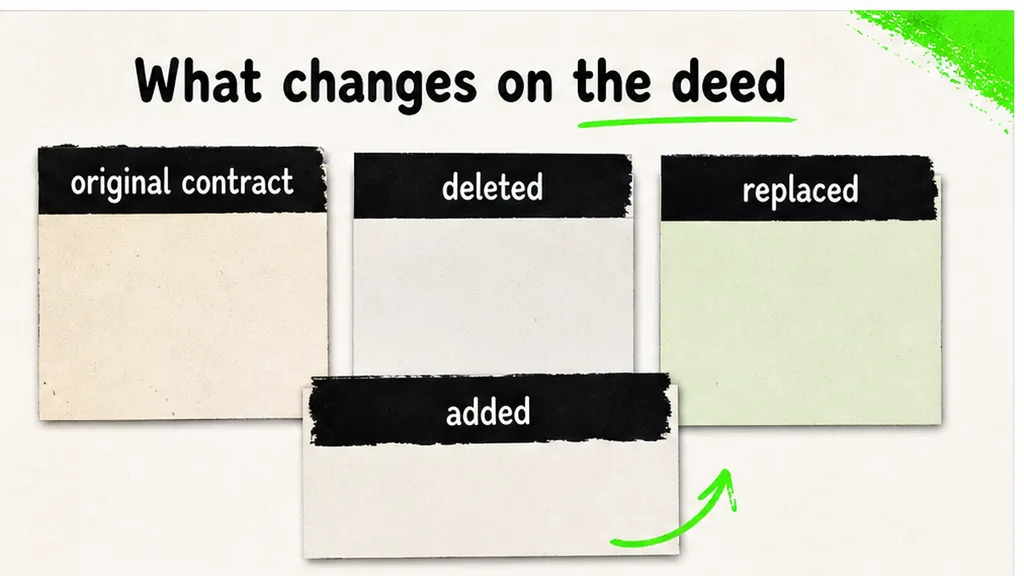 Operative change and effective date marked on one page of a commercial variation deed