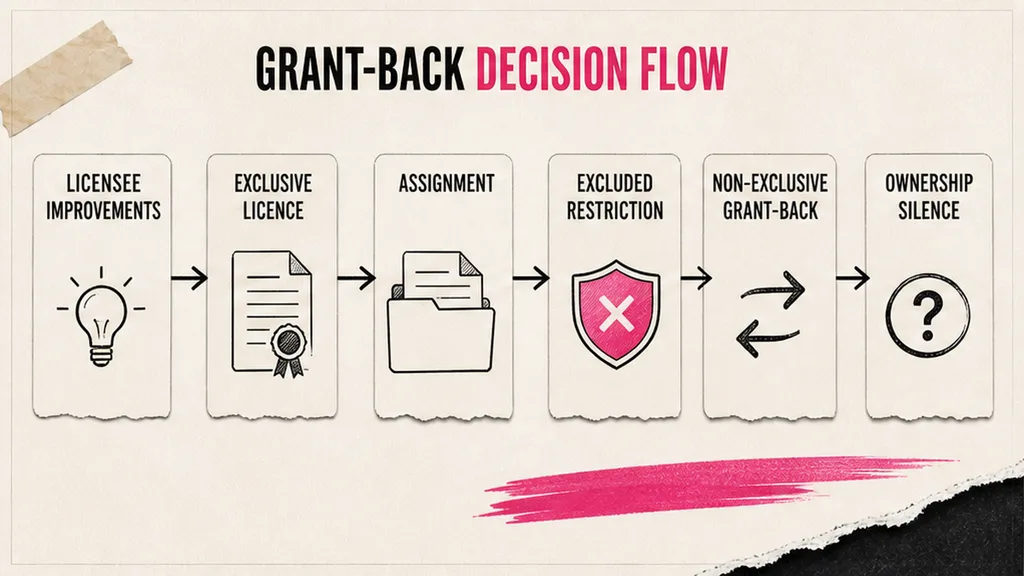 An improvements clause on a know-how licence, with an exclusive grant-back line marked and a non-exclusive line left plain