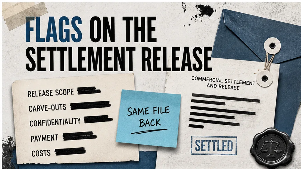Commercial settlement and release with flags on scope, carve-outs, confidentiality, payment and costs