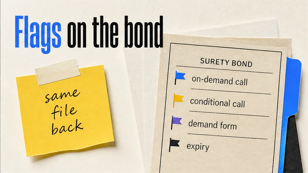 Performance bond with flags on on-demand versus conditional call, demand form and expiry