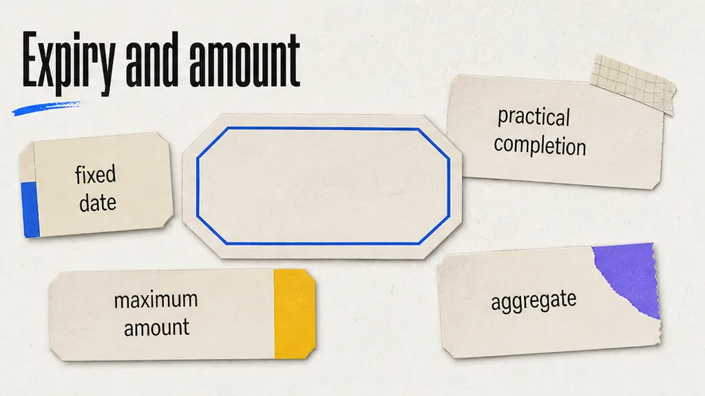 Expiry and maximum amount lines marked on a performance bond