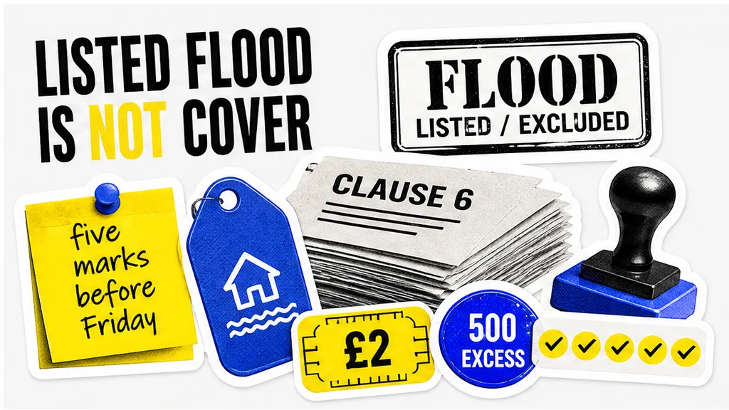 Premium payable wording set beside a flood exclusion mark