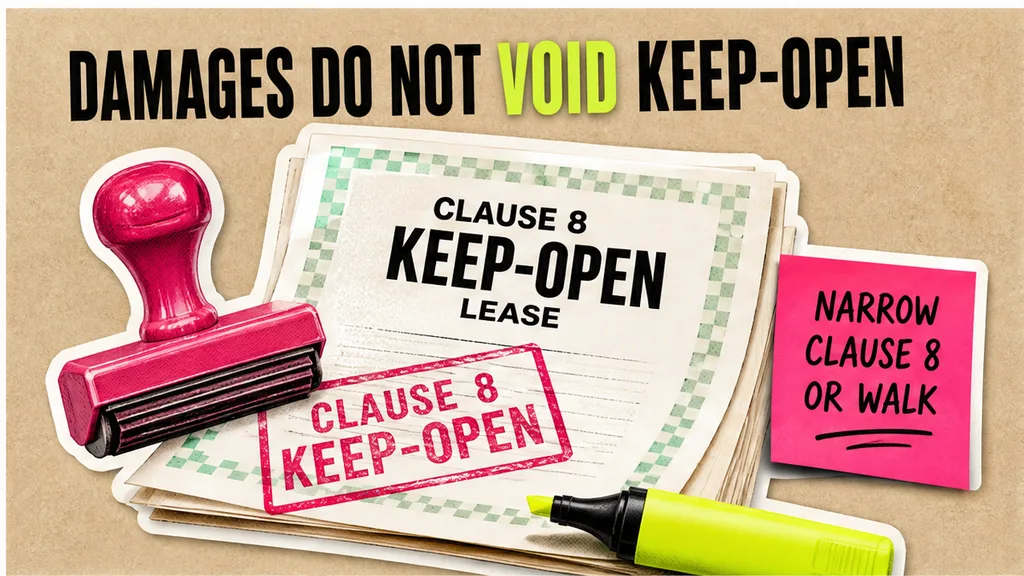 Keep-open clause 8 marked on a retail lease draft
