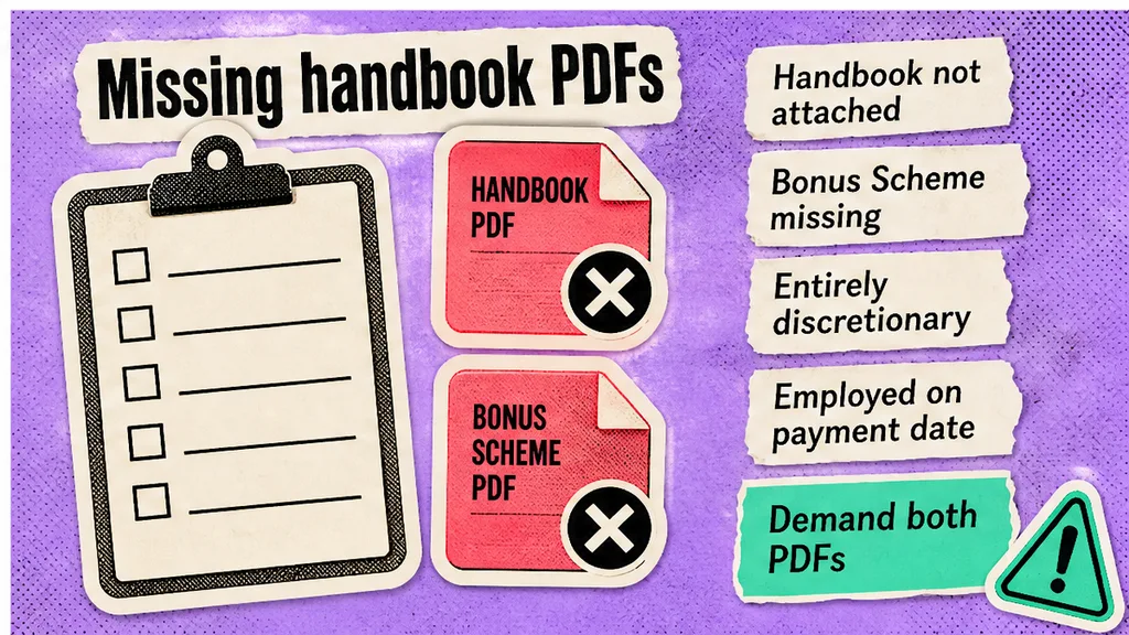 Missing Handbook and Bonus Scheme PDFs flagged before signing