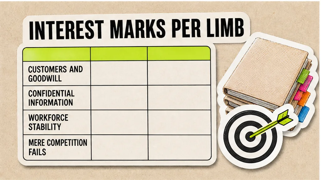 Table mapping each covenant limb to the legitimate interest it claims