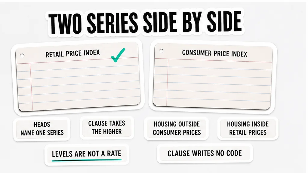 Two index cards in the published-series section, with a housing-cost tick only on the retail-prices card.