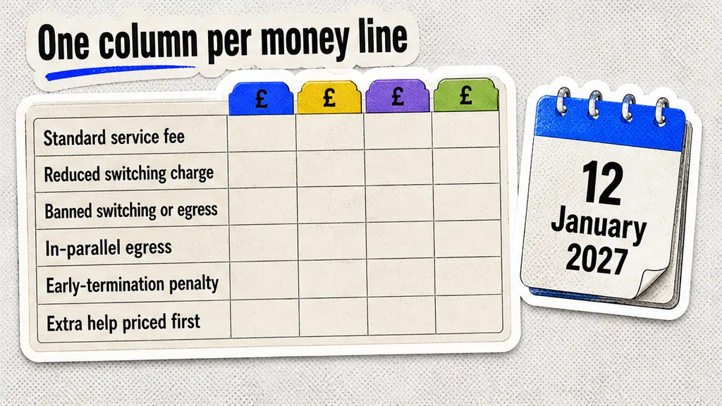 Fee grid that places each cloud money line in one column, including the 12 January 2027 switching-charge ban.
