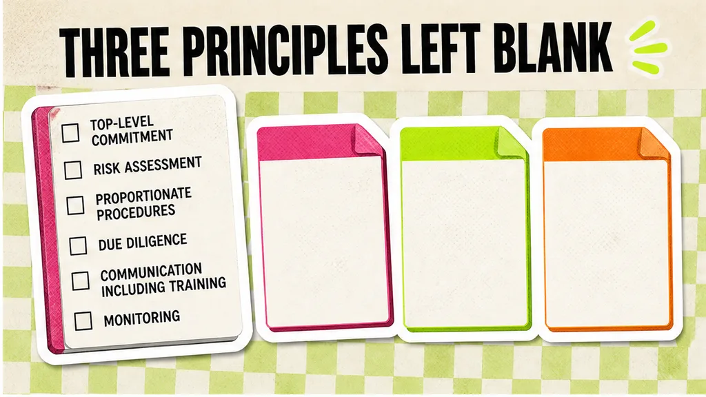 Six principle names on one checklist, with three blank cards beside them.