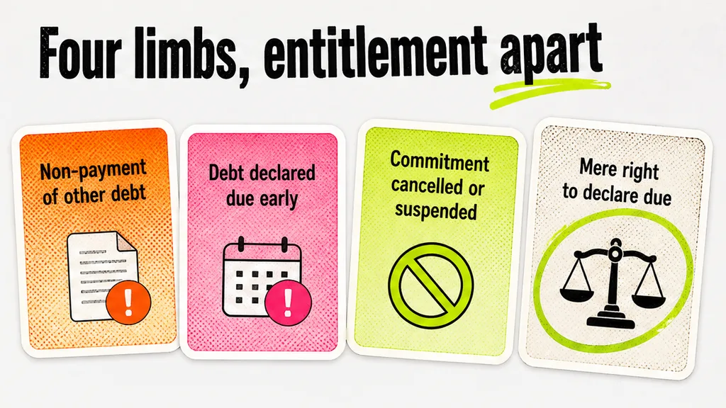 Events-of-default page with four labelled limbs, the entitlement limb set apart.