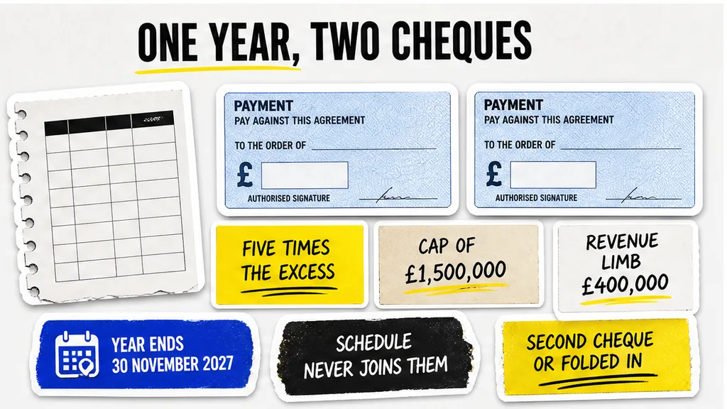 Earn-out EBITDA at five times the excess, capped at £1,500,000, sits beside a £400,000 revenue limb for the year ending 30 November 2027, in the section on why two triggers stay two payments.