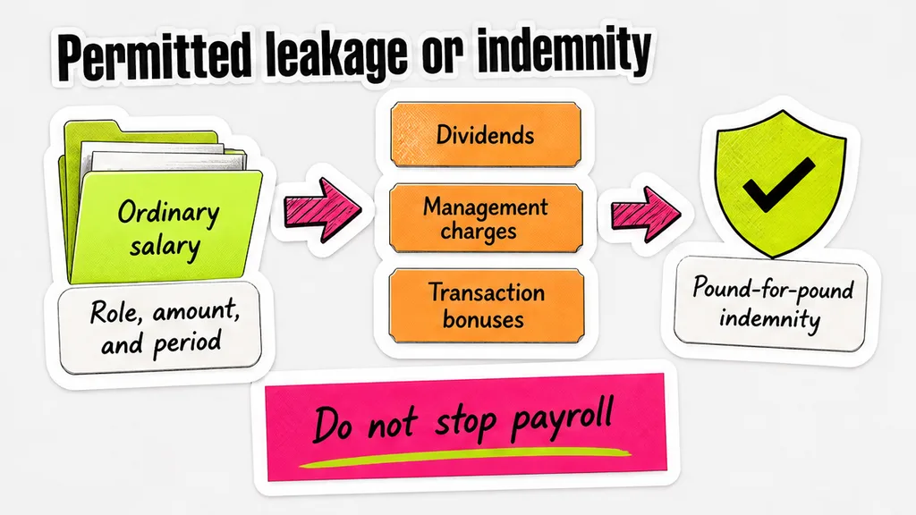 Steps separating ordinary salary that names role, amount and period from dividends, management charges and a pound-for-pound indemnity.