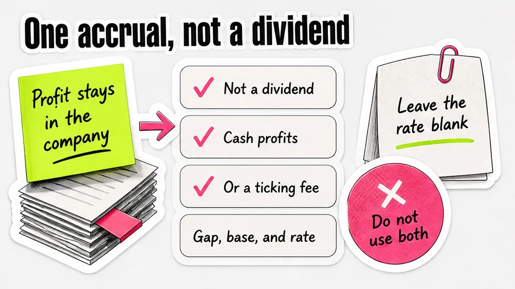 Checklist that profit after the locked-box date stays in the company as cash profits or a ticking fee, not also as a dividend.