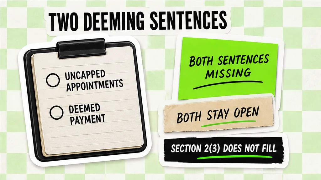 Two deeming marks left open because both sentences are missing, in the section that keeps those sentences as separate marks.