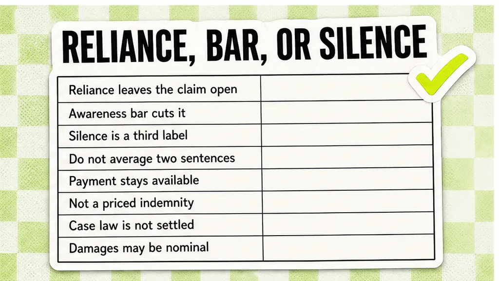 Comparison of three limitations-page labels: a reliance sentence that leaves the claim open, an awareness bar that cuts it, and silence as its own row.